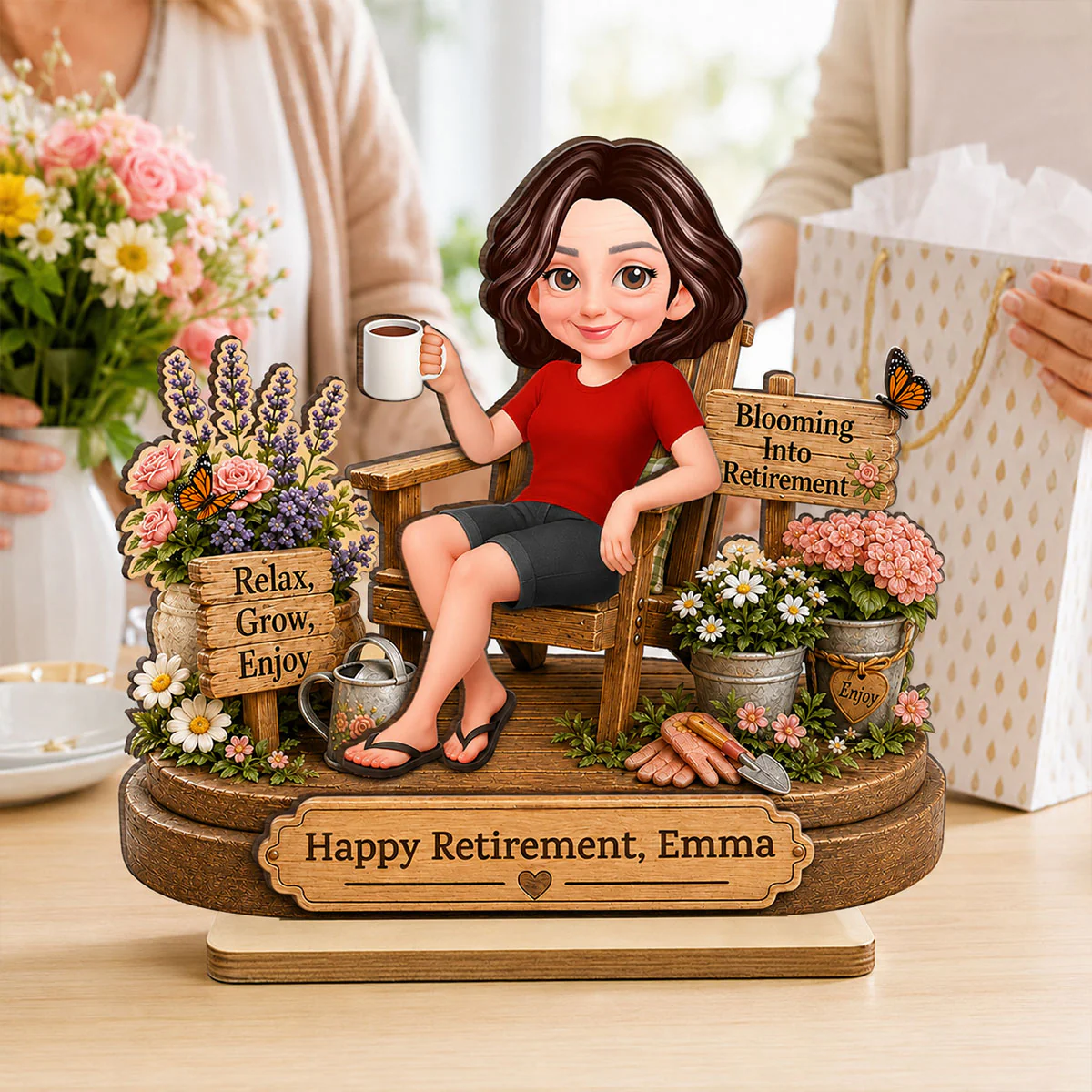 Blooming into Retirement - Personalized 2-Layered Wooden Plaque - Retirement Gift for Grandma, Mom, Wife - Image 9