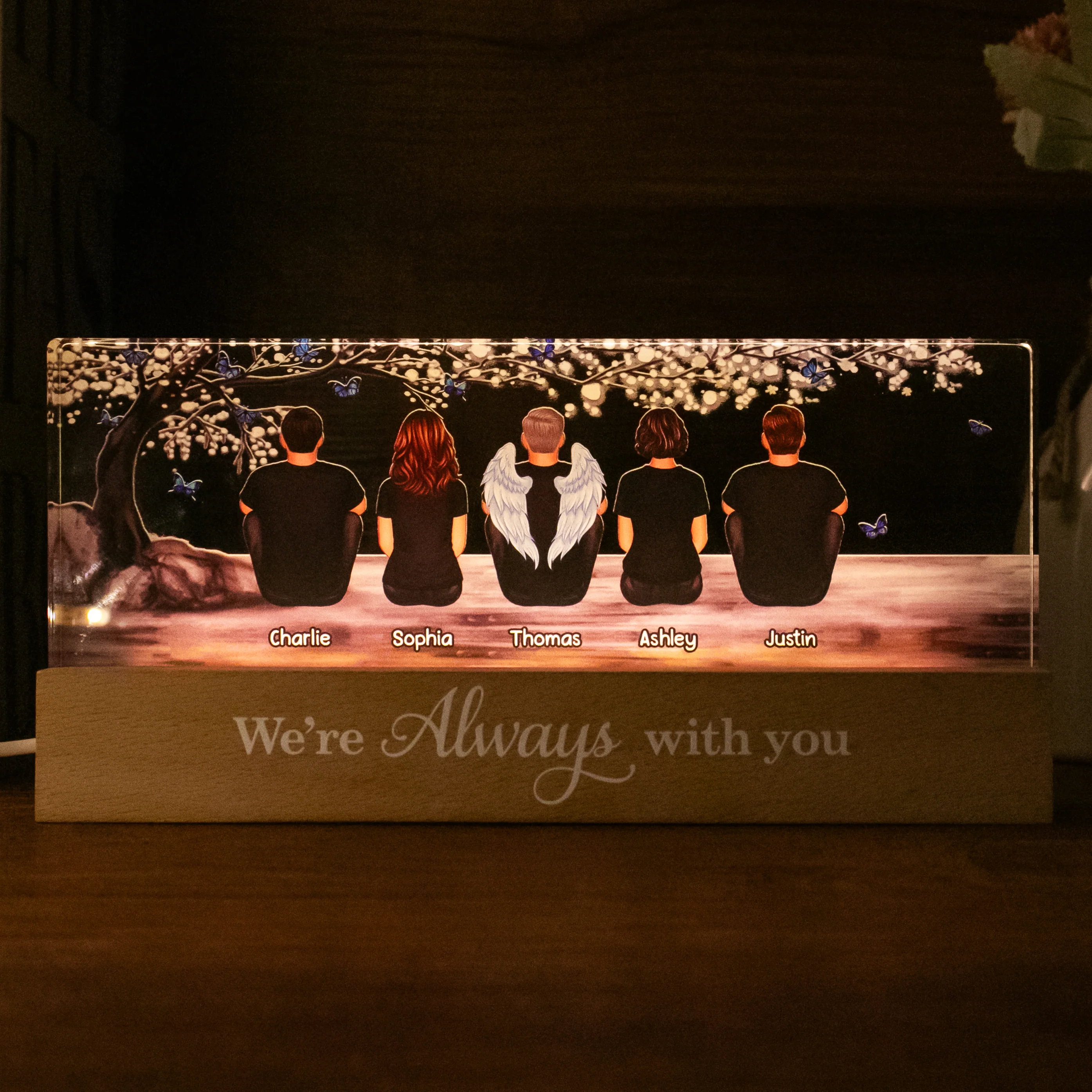 Blossom Tree Always With You Whole Family Memorial Remembrance Gift Personalized Acrylic LED Night Light - Image 2