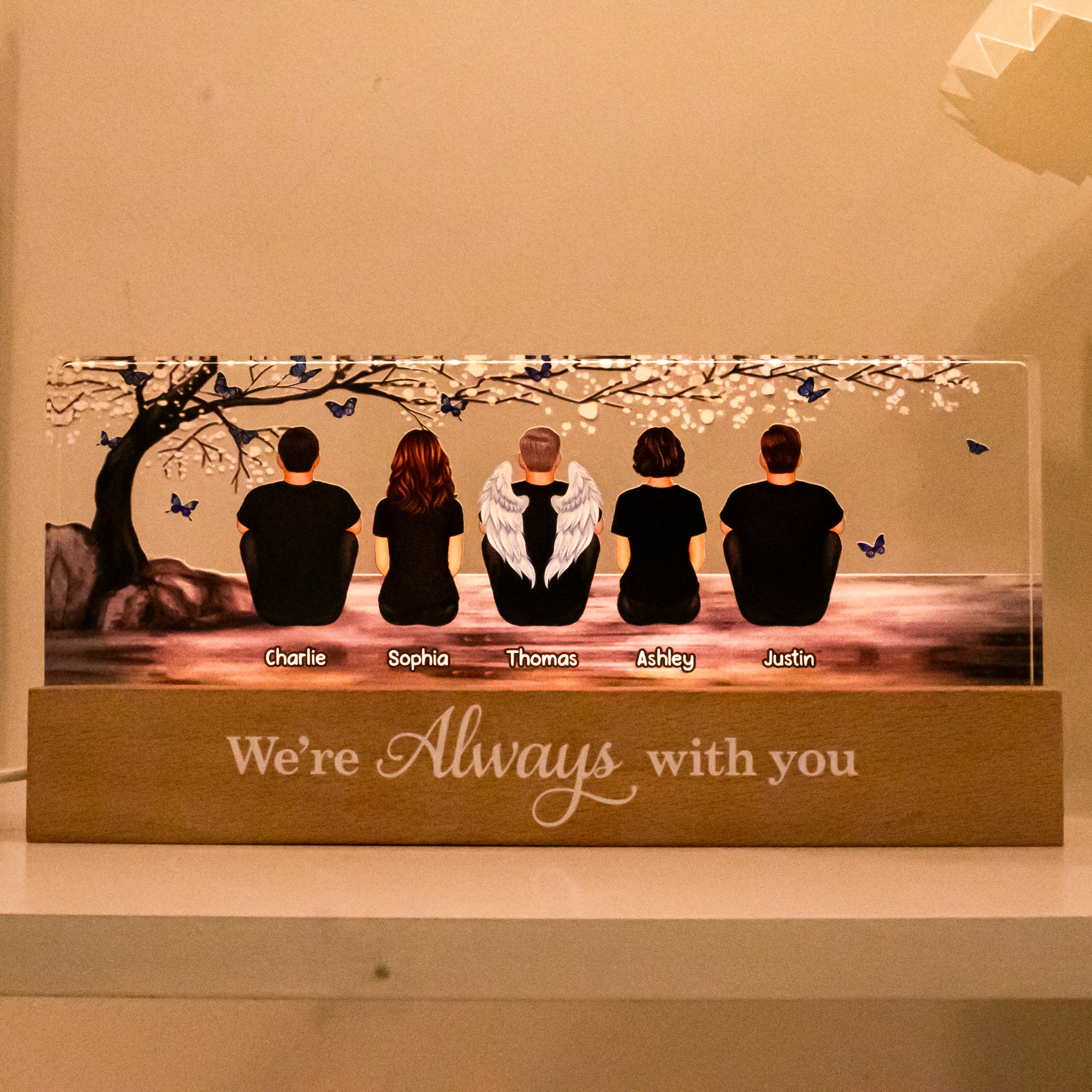 Blossom Tree Always With You Whole Family Memorial Remembrance Gift Personalized Acrylic LED Night Light - Image 3