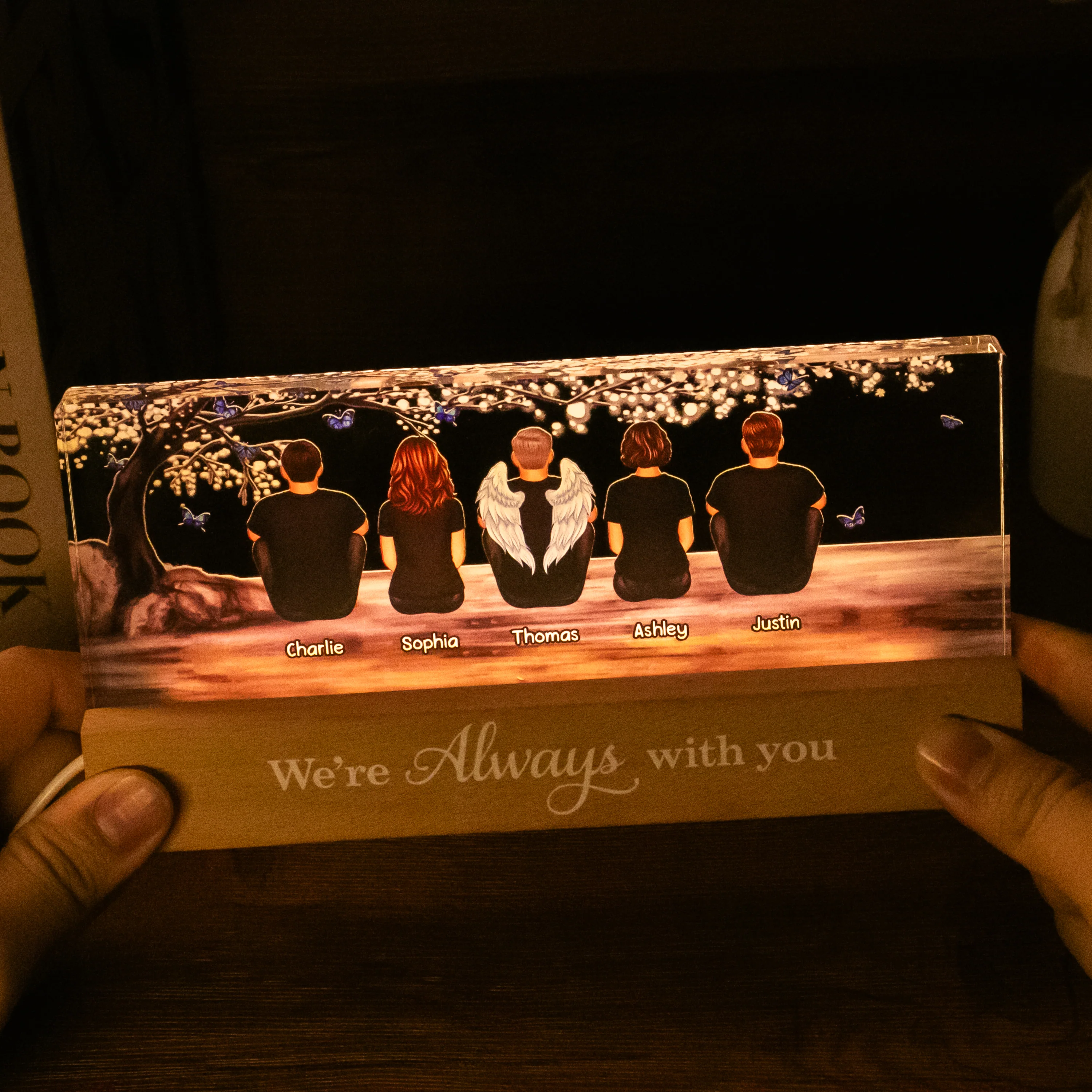 Blossom Tree Always With You Whole Family Memorial Remembrance Gift Personalized Acrylic LED Night Light - Image 4