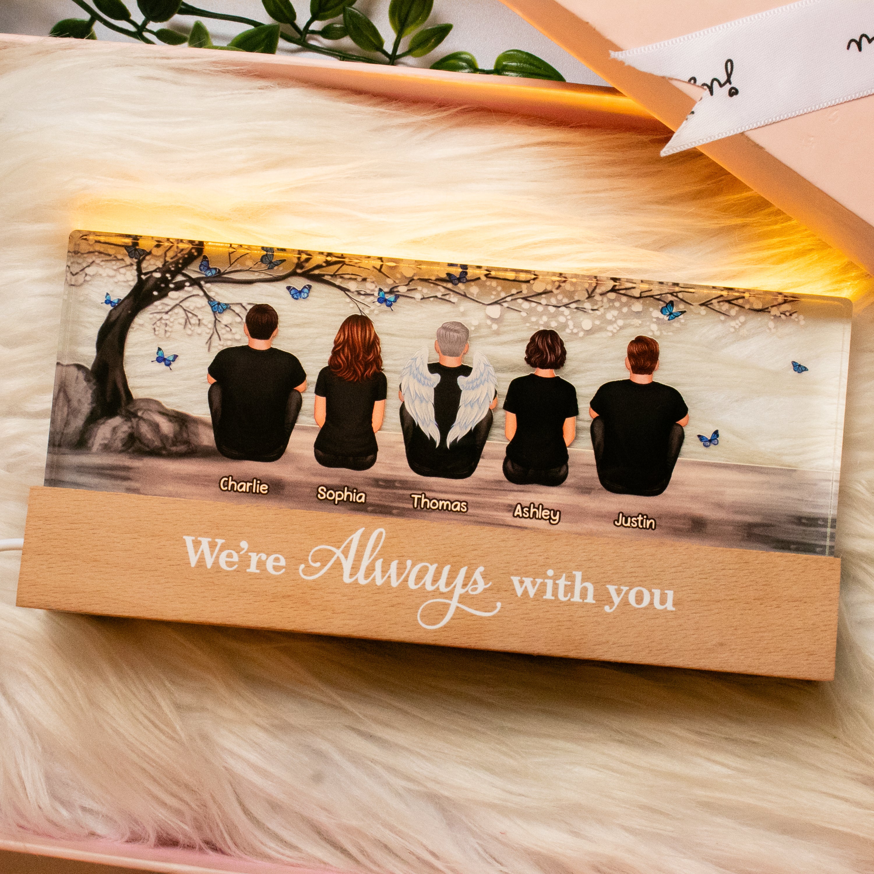 Blossom Tree Always With You Whole Family Memorial Remembrance Gift Personalized Acrylic LED Night Light - Image 5
