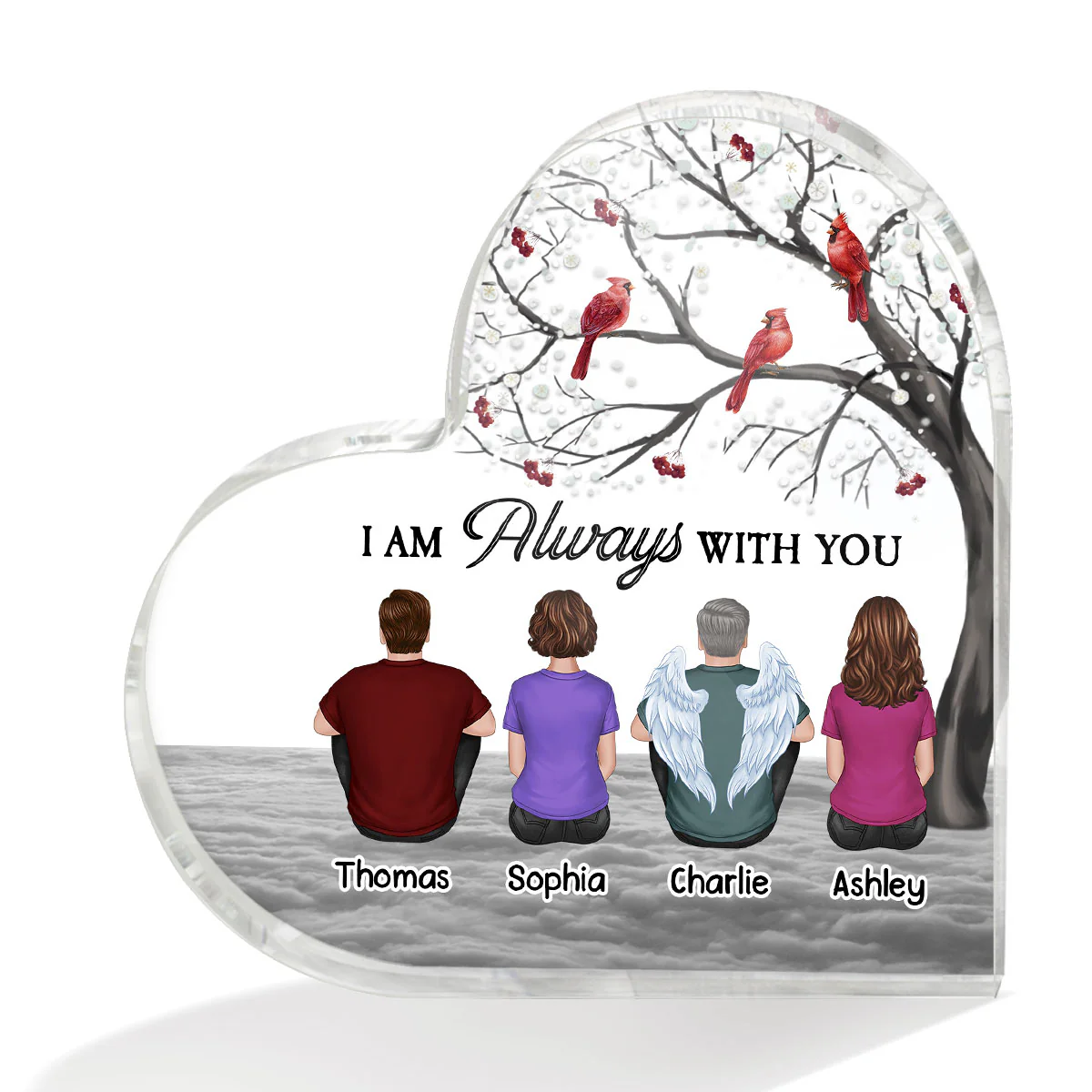 Blossom Tree Cardinal Always With You Cardinal Whole Family Memorial Remembrance Gift Personalized Heart Acrylic Plaque - Image 2