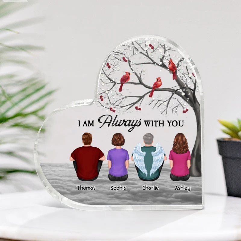 Blossom Tree Cardinal Always With You Cardinal Whole Family Memorial Remembrance Gift Personalized Heart Acrylic Plaque - Image 4