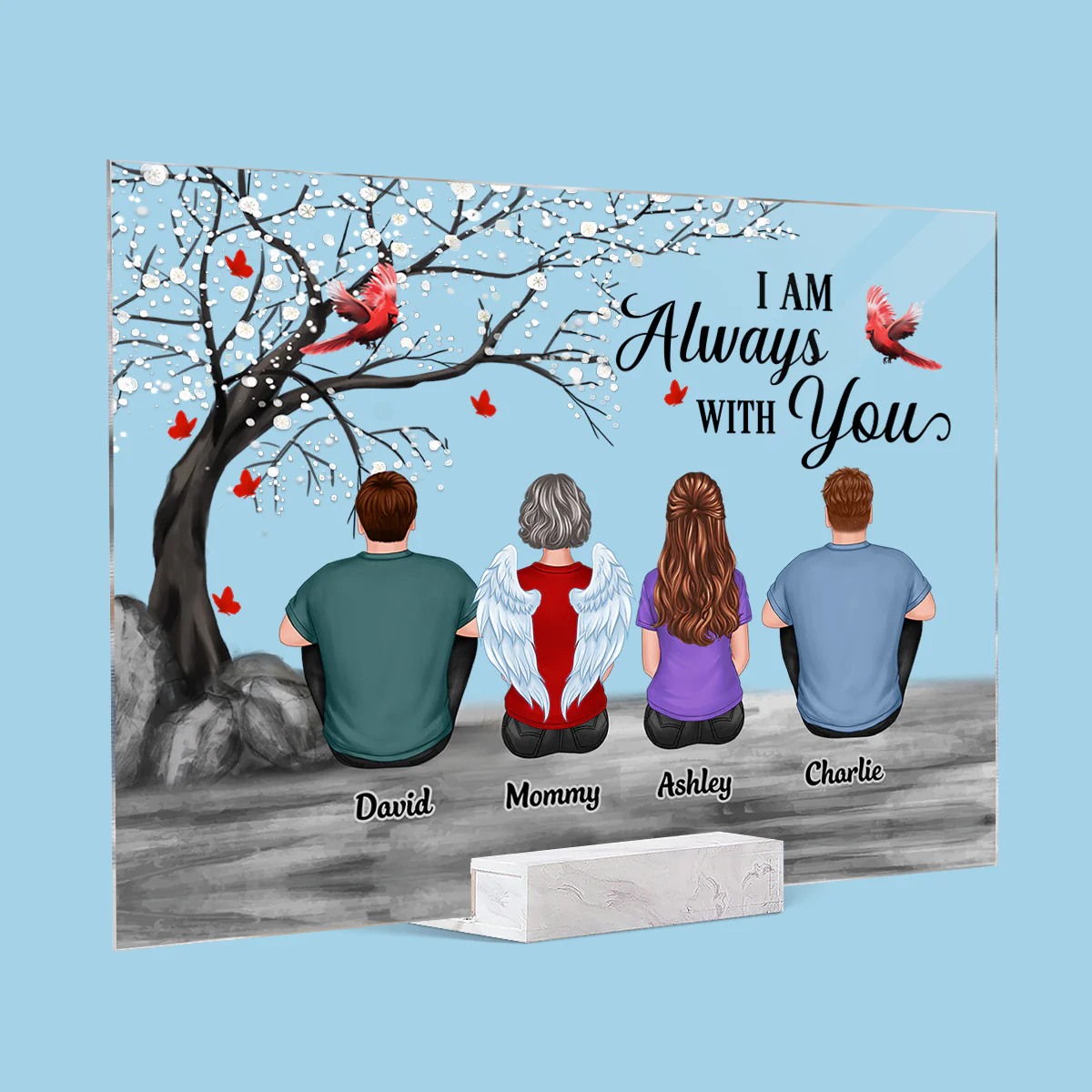 Blossom Tree Cardinal Whole Back View Family Sitting Remembrance Gift Memorial Personalized Acrylic Plaque - Image 2