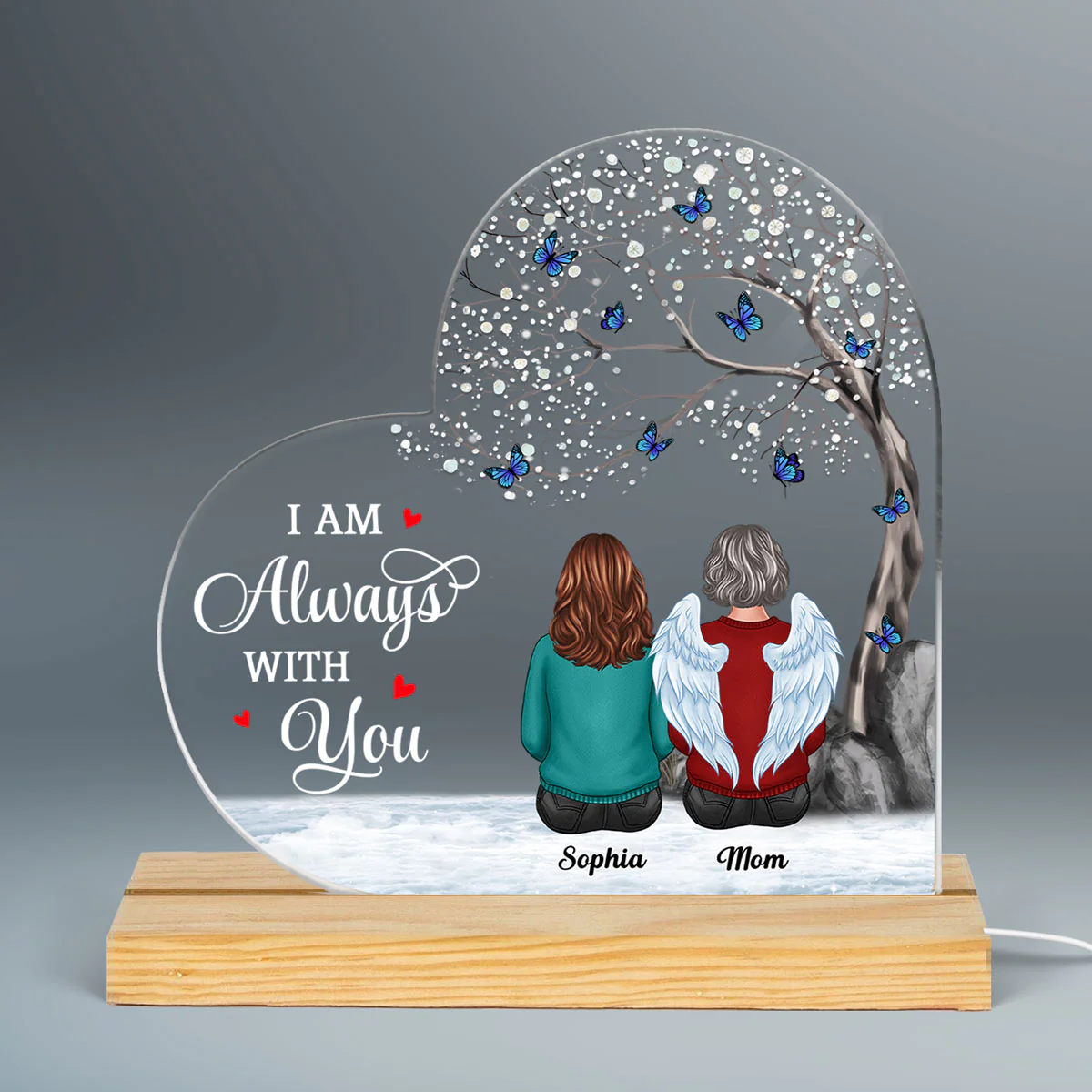 Blossom Tree Memorial Heart Shaped Personalized Custom Shape Acrylic LED Night Light - Image 2