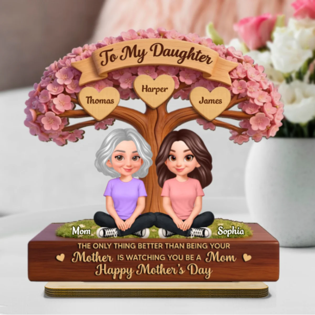 Blossom Tree To My Daughter From Mom Happy Mother's Day Custom Kids Names - Personalized 2-Layered Wooden Plaque - Mother's Day Gift For Daughter - Image 12