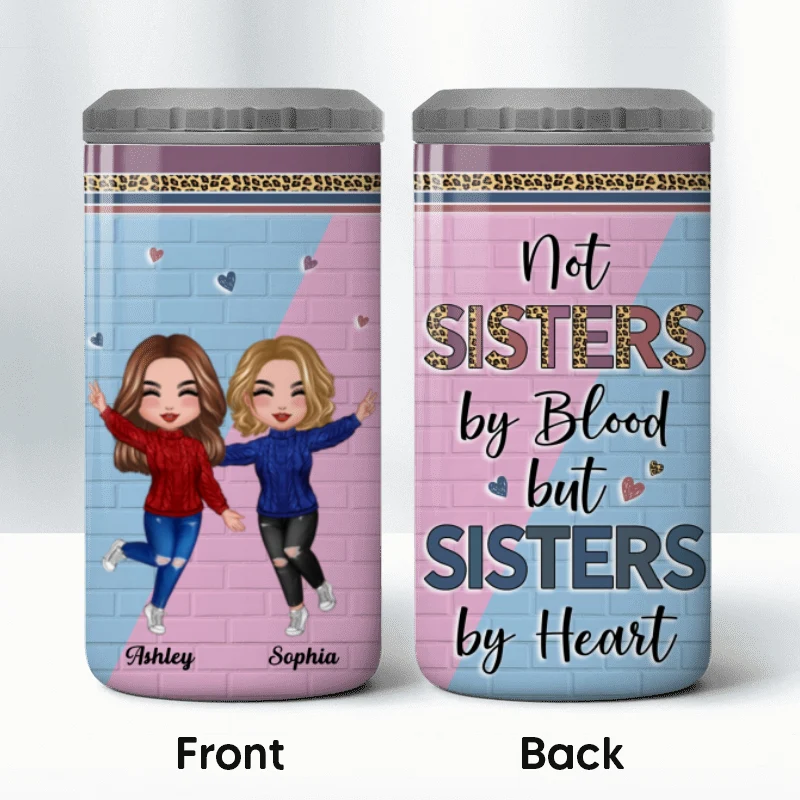 Blue And Pink Brick Best Friends Sisters Personalized 4 In 1 Can Cooler - Image 10