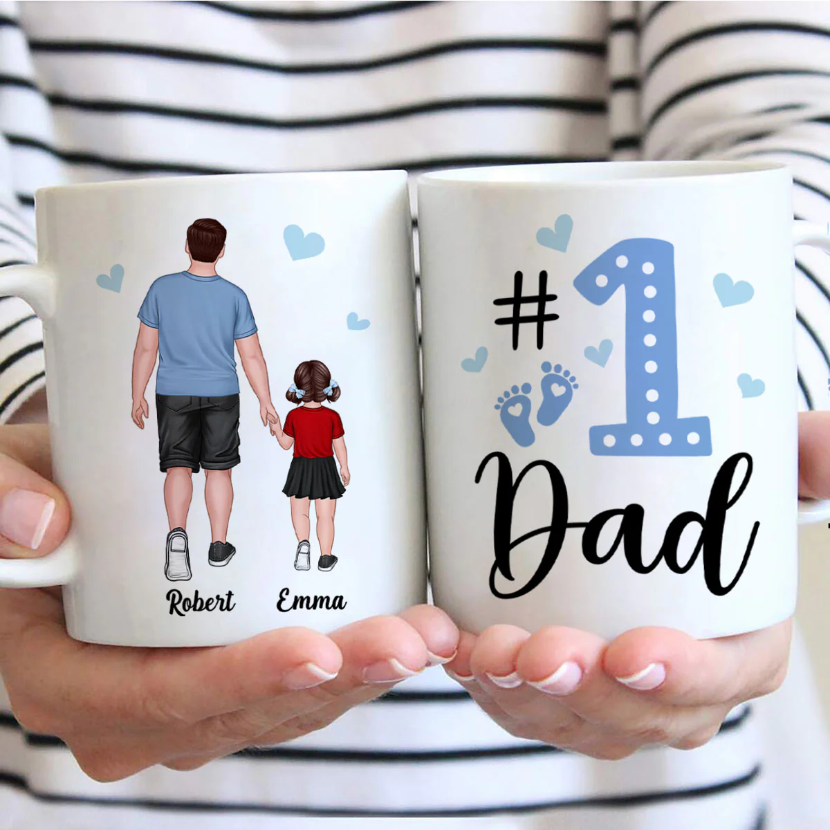Blue Back View Dad And Son Daughter Kids Walking #1 Dad Personalized Mug - Image 2