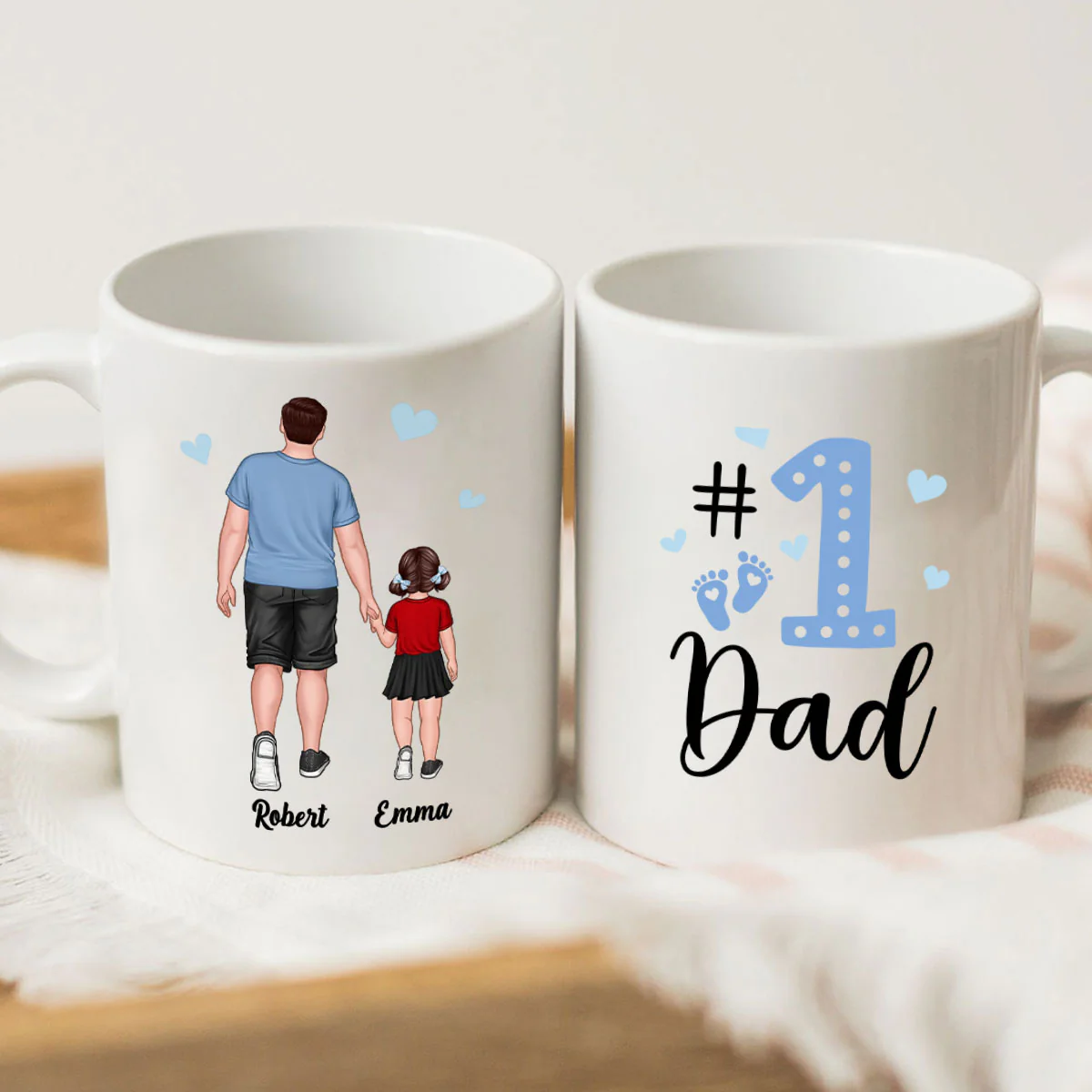 Blue Back View Dad And Son Daughter Kids Walking #1 Dad Personalized Mug - Image 3