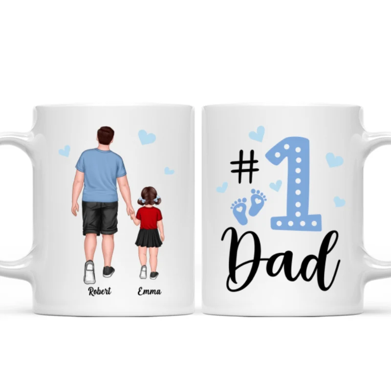 Blue Back View Dad And Son Daughter Kids Walking #1 Dad Personalized Mug - Image 4