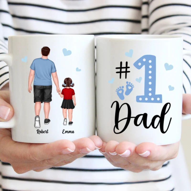 Blue Back View Dad And Son Daughter Kids Walking #1 Dad Personalized Mug - Image 5