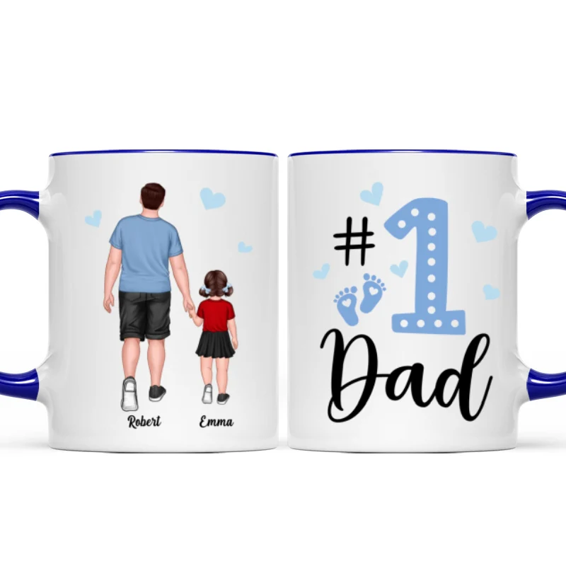 Blue Back View Dad And Son Daughter Kids Walking #1 Dad Personalized Mug - Image 7