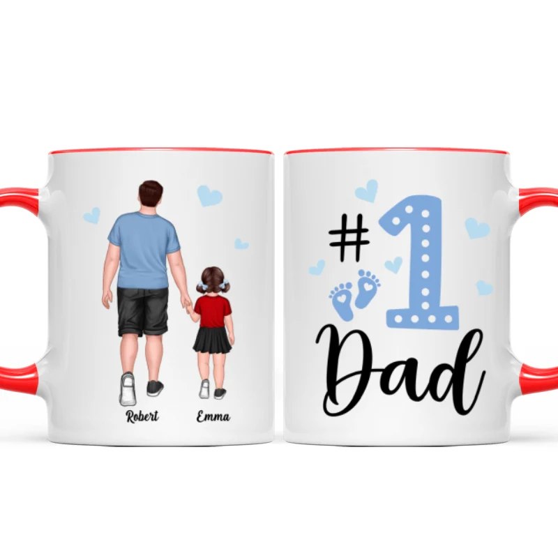 Blue Back View Dad And Son Daughter Kids Walking #1 Dad Personalized Mug - Image 8