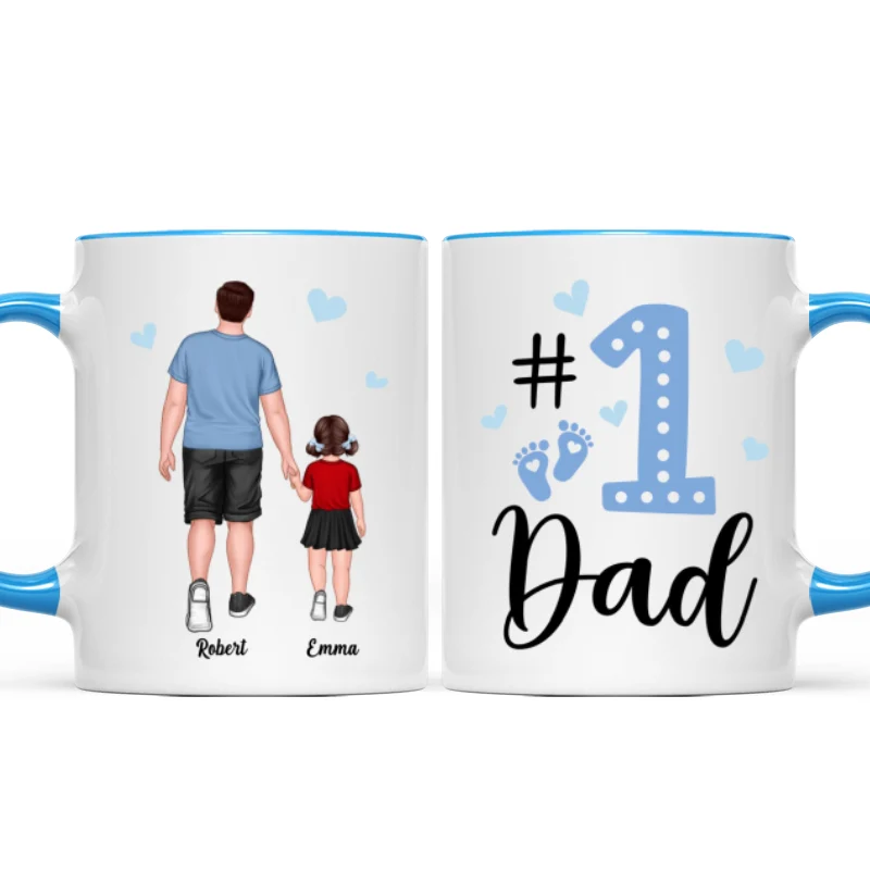 Blue Back View Dad And Son Daughter Kids Walking #1 Dad Personalized Mug - Image 9