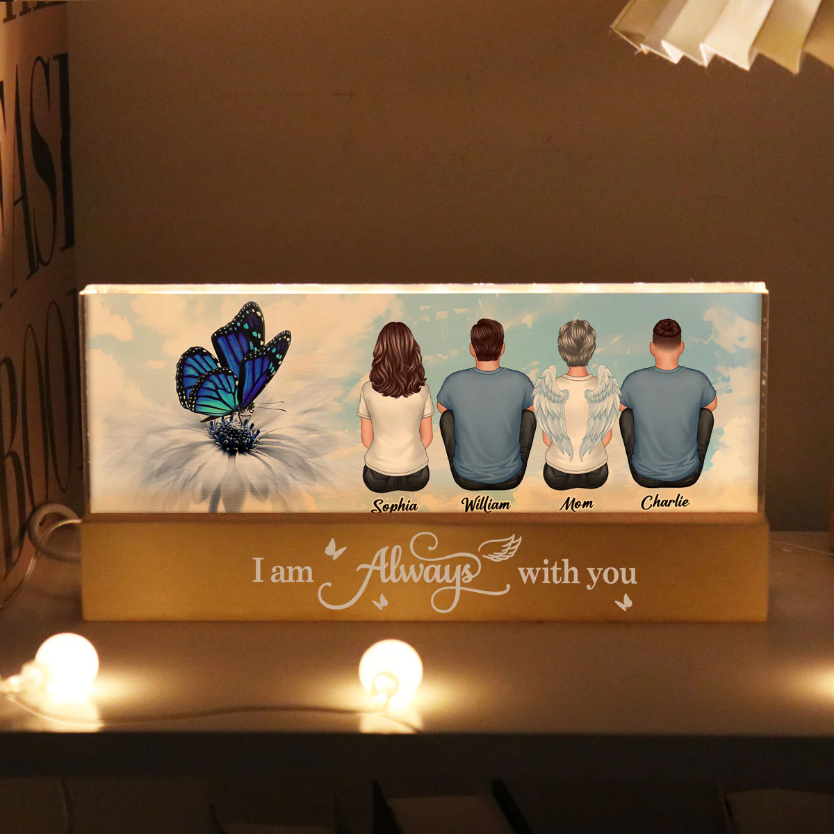 Blue Butterfly I Am Always With You Memorial Personalized LED Night Light - Image 2