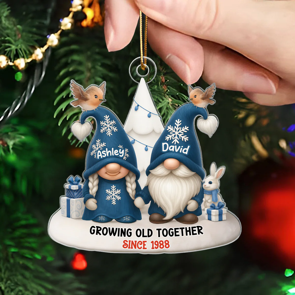 Blue Gnome Christmas Couple Growing Old Together Personalized Acrylic Ornament, Gift for him, Gift for her - Image 7