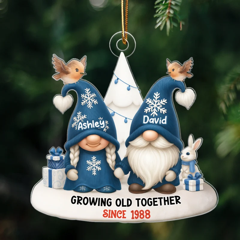 Blue Gnome Christmas Couple Growing Old Together Personalized Acrylic Ornament, Gift for him, Gift for her - Image 9