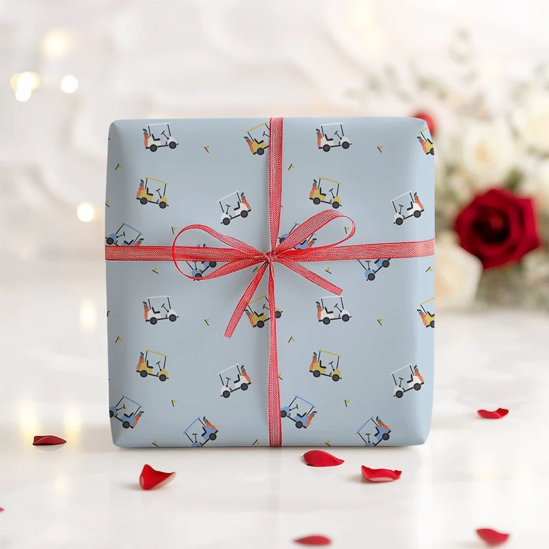 Blue Golf Cart Gift Wrapping Paper - Image 6