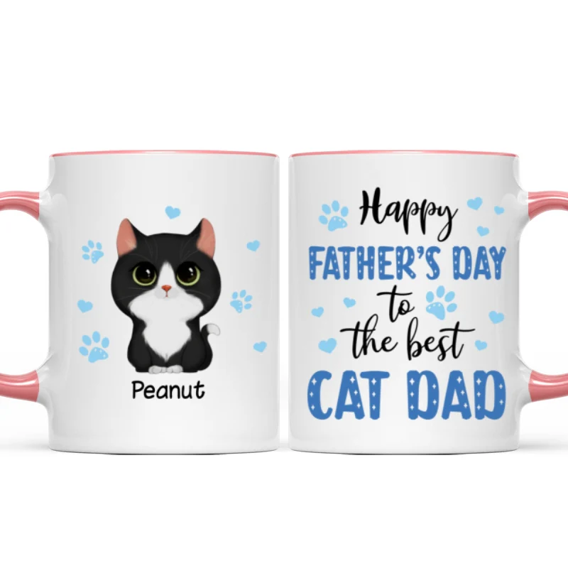 Blue Hearts Happy Father‘s Day To The Best Cat Dad Watercolor Cute Cats Personalized Mug - Image 10