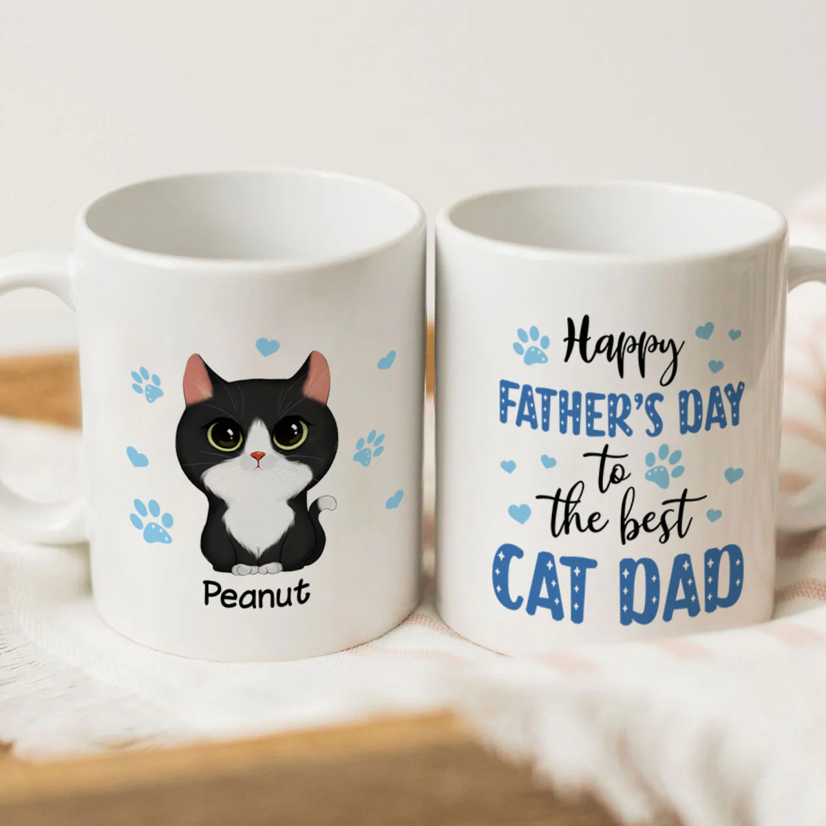 Blue Hearts Happy Father‘s Day To The Best Cat Dad Watercolor Cute Cats Personalized Mug - Image 3