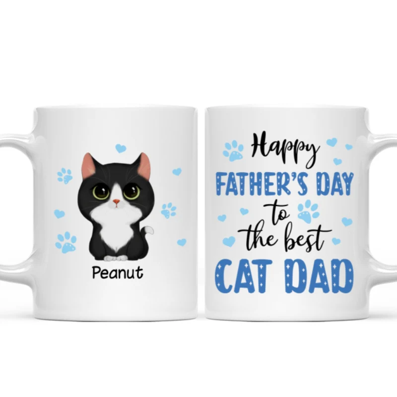 Blue Hearts Happy Father‘s Day To The Best Cat Dad Watercolor Cute Cats Personalized Mug - Image 4