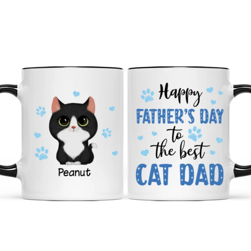 Blue Hearts Happy Father‘s Day To The Best Cat Dad Watercolor Cute Cats Personalized Mug - Image 6