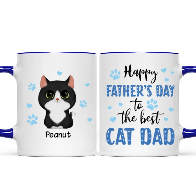 Blue Hearts Happy Father‘s Day To The Best Cat Dad Watercolor Cute Cats Personalized Mug - Image 7