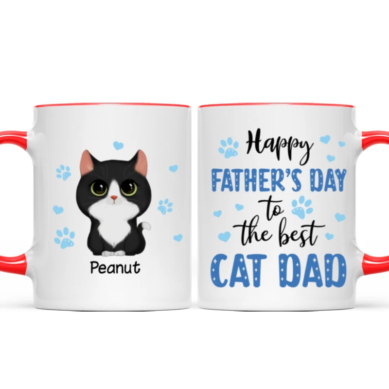 Blue Hearts Happy Father‘s Day To The Best Cat Dad Watercolor Cute Cats Personalized Mug - Image 8