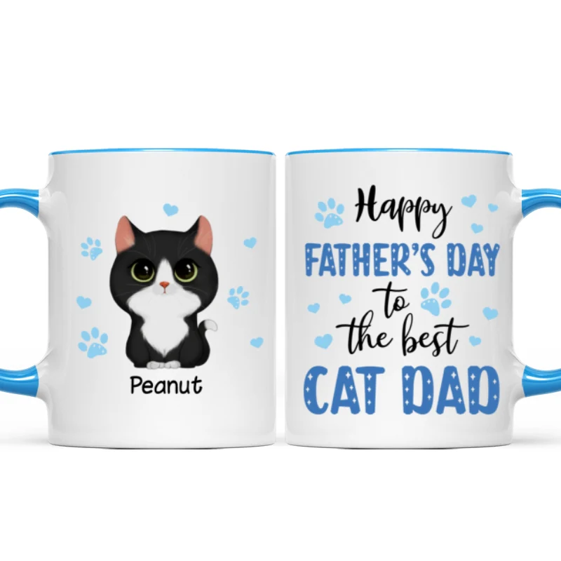 Blue Hearts Happy Father‘s Day To The Best Cat Dad Watercolor Cute Cats Personalized Mug - Image 9