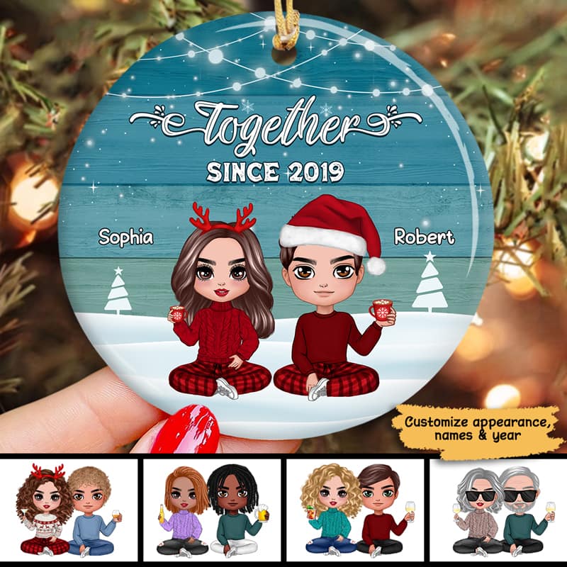 Blue Palette Couple Together Since Personalized Circle Ornament - Image 2
