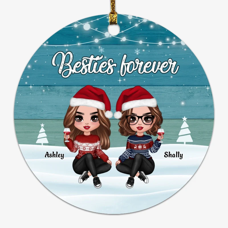 Blue Palette Doll Besties In Snow Personalized Circle Ornament - Image 2