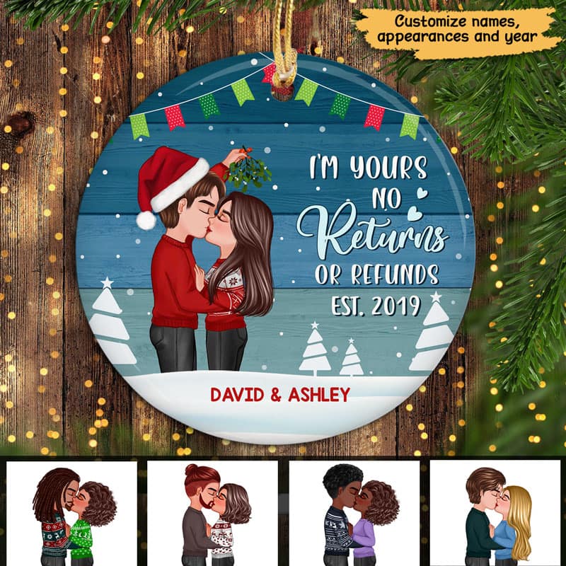 Blue Palette Doll Couple Kissing Personalized Circle Ornament - Image 2