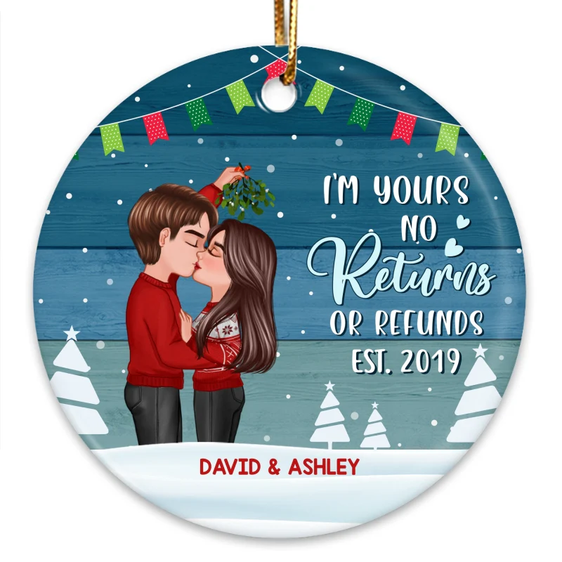 Blue Palette Doll Couple Kissing Personalized Circle Ornament - Image 3