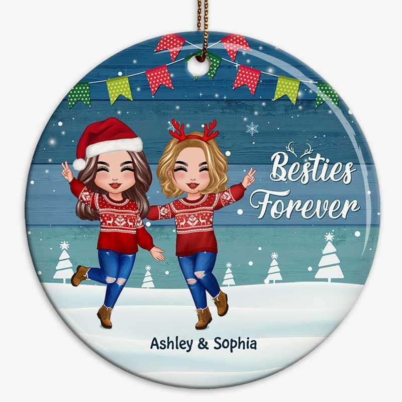 Blue Palette Happy Doll Besties Personalized Circle Ornament