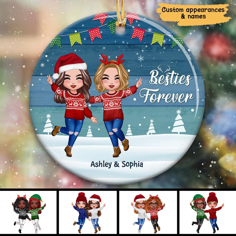 Blue Palette Happy Doll Besties Personalized Circle Ornament - Image 2