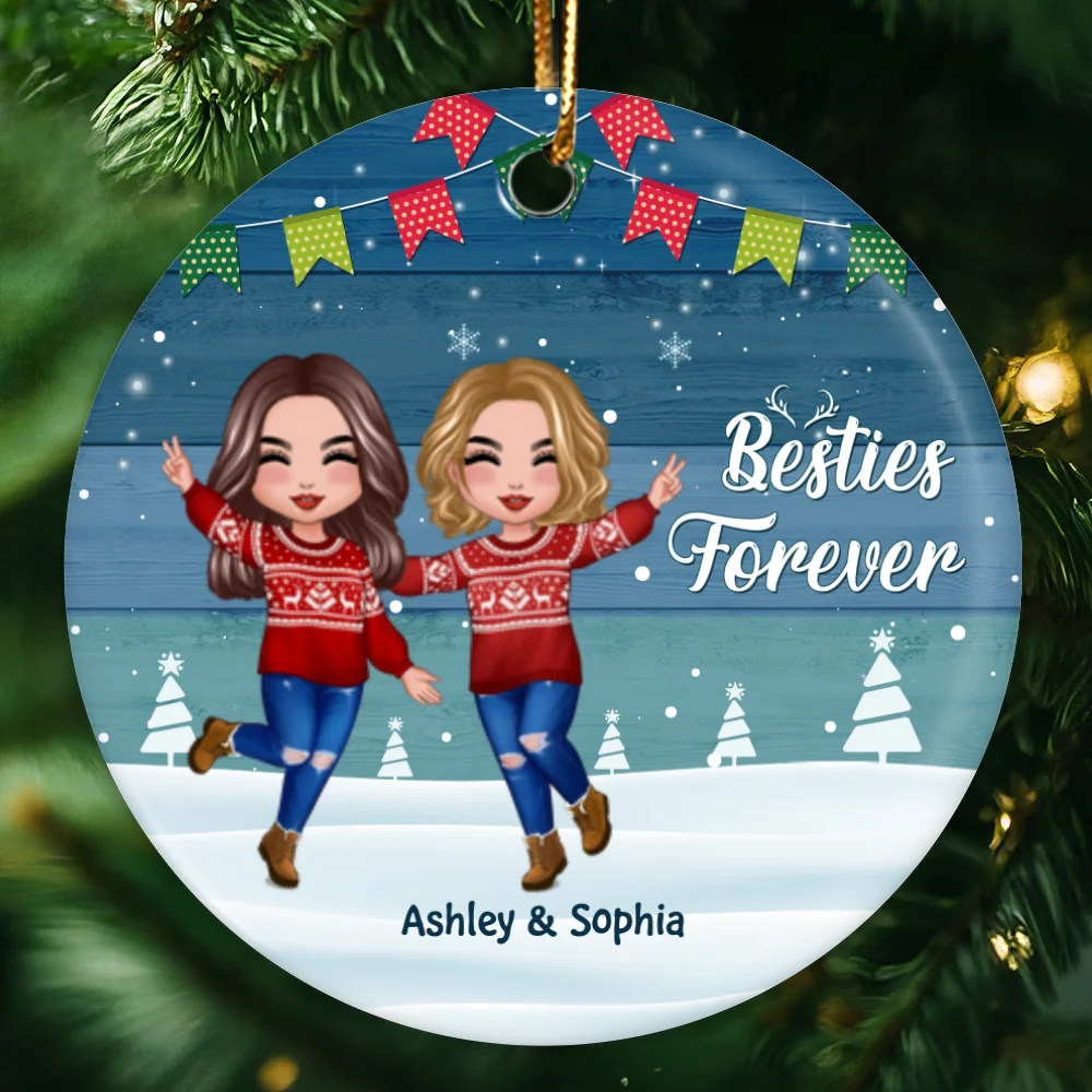 Blue Palette Happy Doll Besties Personalized Circle Ornament - Image 4