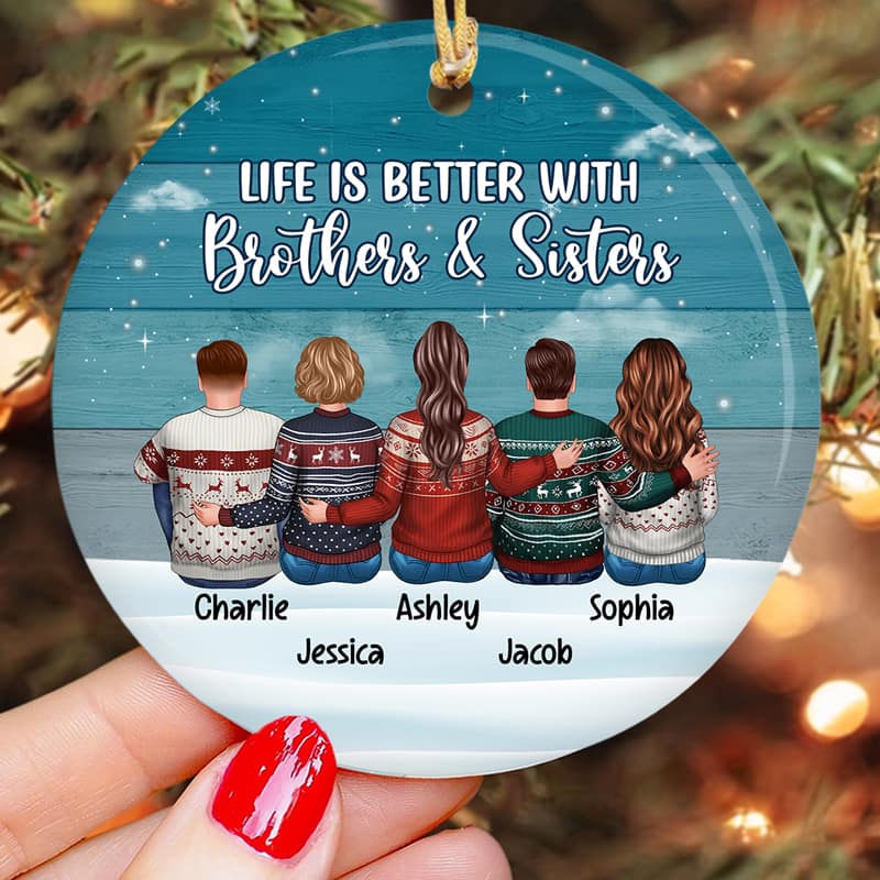 Blue Palette Sister Brother Siblings Personalized Circle Ornament - Image 2