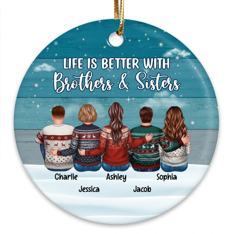 Blue Palette Sister Brother Siblings Personalized Circle Ornament - Image 3
