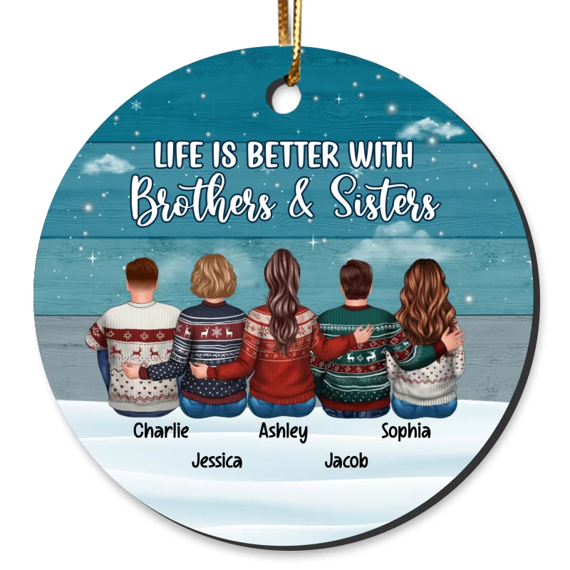 Blue Palette Sister Brother Siblings Personalized Circle Ornament - Image 4