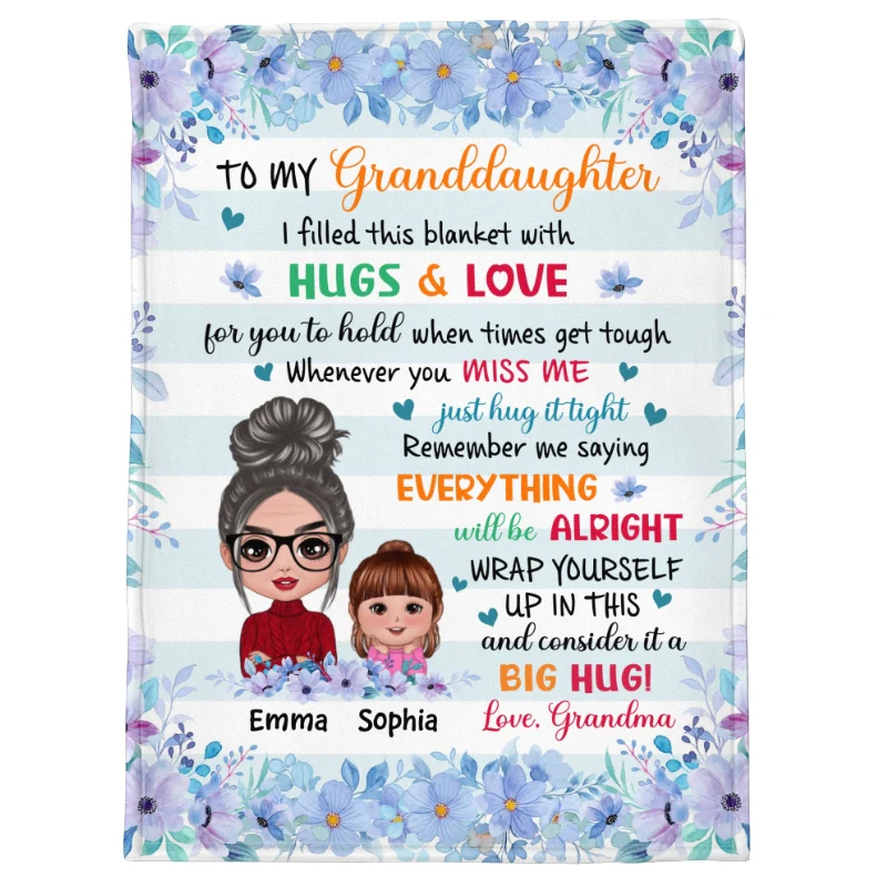 Blue Purple Flowers To My Granddaughter Grandson Personalized Fleece Blanket - Image 5