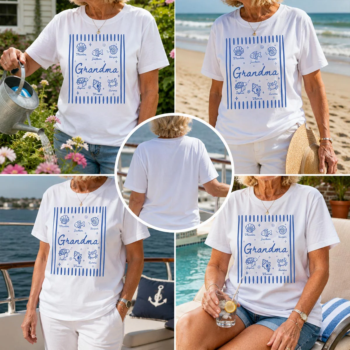 Blue Retro Summer Grandma Mom - Personalized Shirt - Image 6