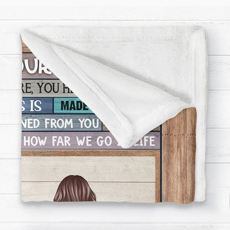 Blue Texture To My Dad Back View Man Kids Dog Cat Sitting Father‘s Day Gift Personalized Fleece Blanket - Image 2