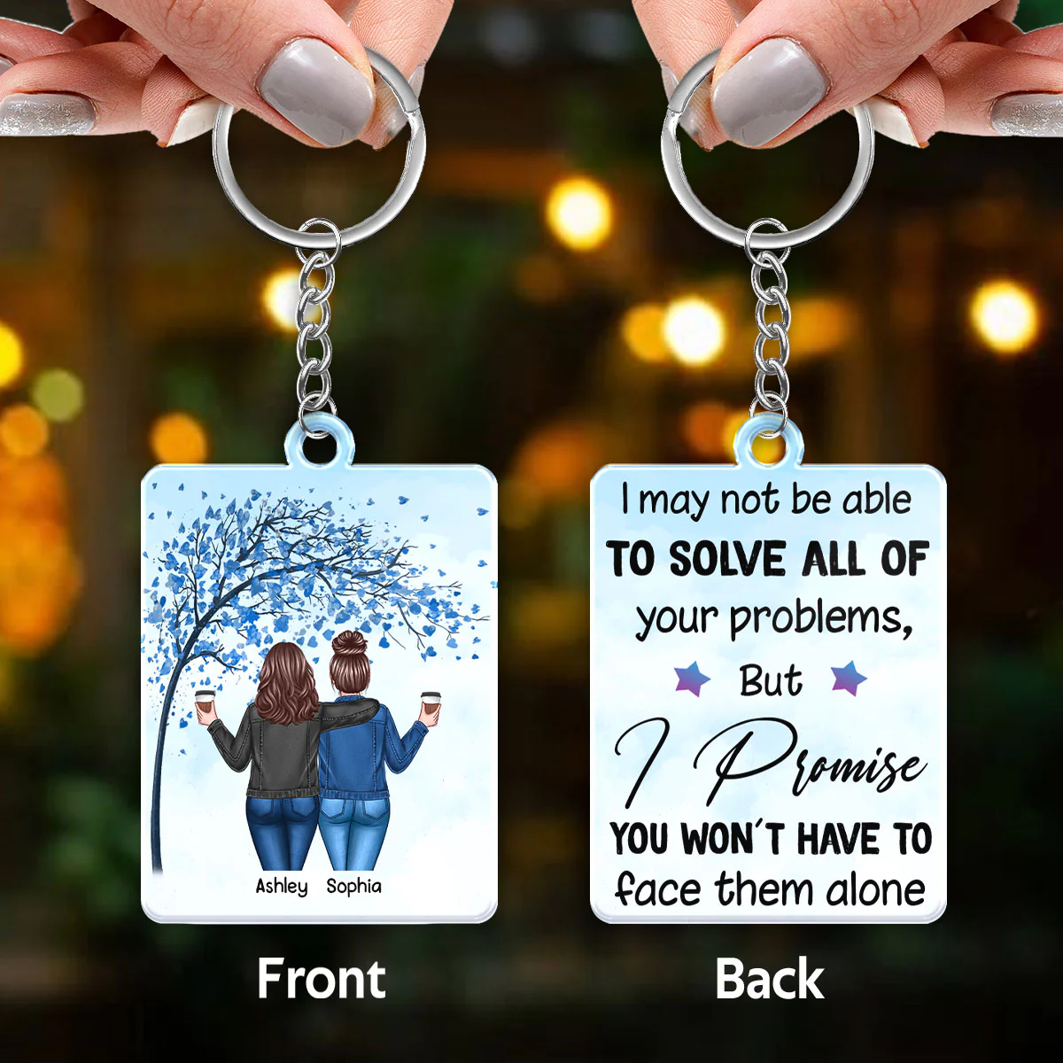 Blue Tree Back View Women Besties Personalized Acrylic Keychain - Image 3