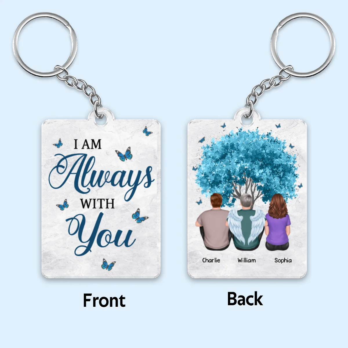 Blue Tree Butterflies Family Memorial Gift Remembrance Sympathy Keepsake Personalized Acrylic Keychain - Image 4