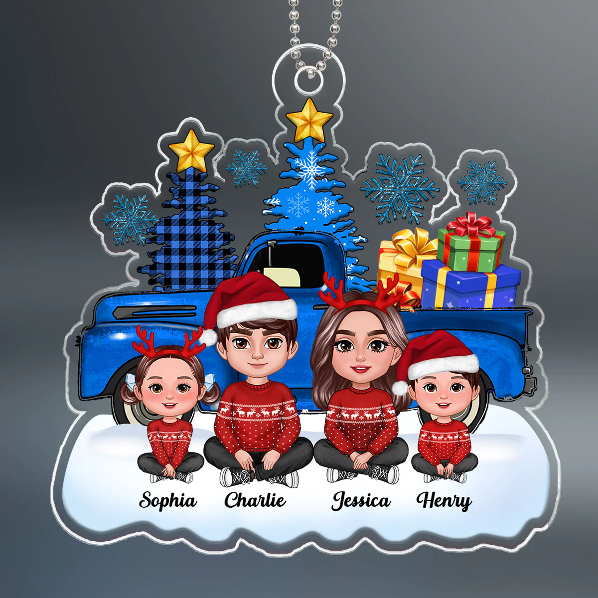 Blue Truck Christmas Family Personalized Acrylic Ornament - Image 2