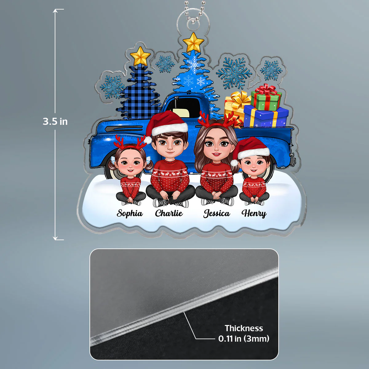 Blue Truck Christmas Family Personalized Acrylic Ornament - Image 4