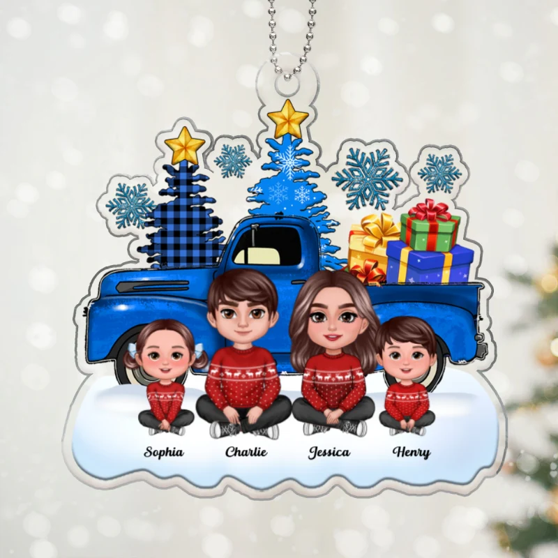 Blue Truck Christmas Family Personalized Acrylic Ornament - Image 5