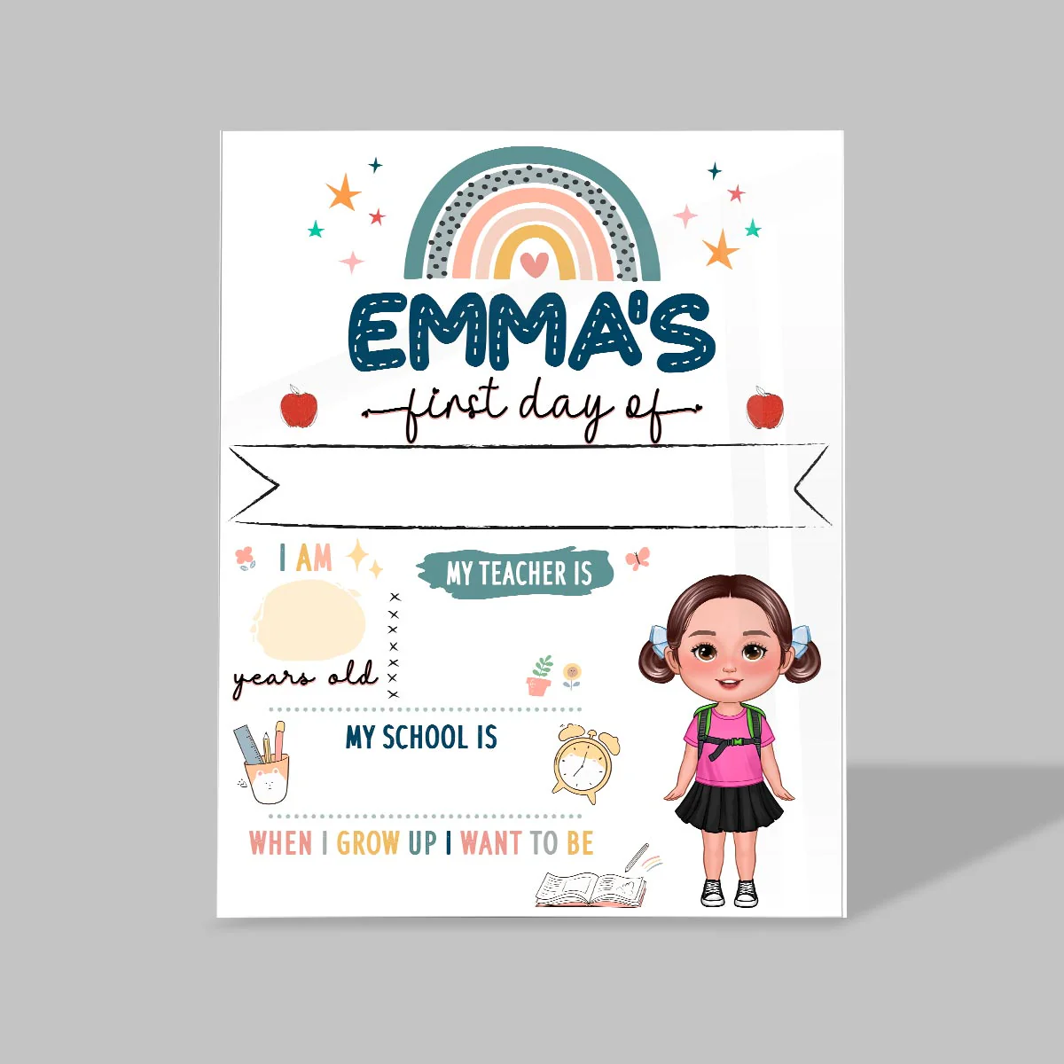 Boho Rainbow Cute Kid Personalized Back To School Sign - Image 2