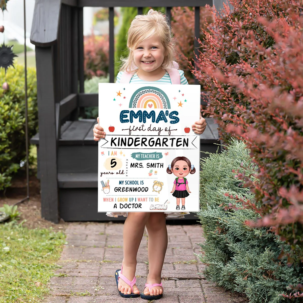 Boho Rainbow Cute Kid Personalized Back To School Sign - Image 3