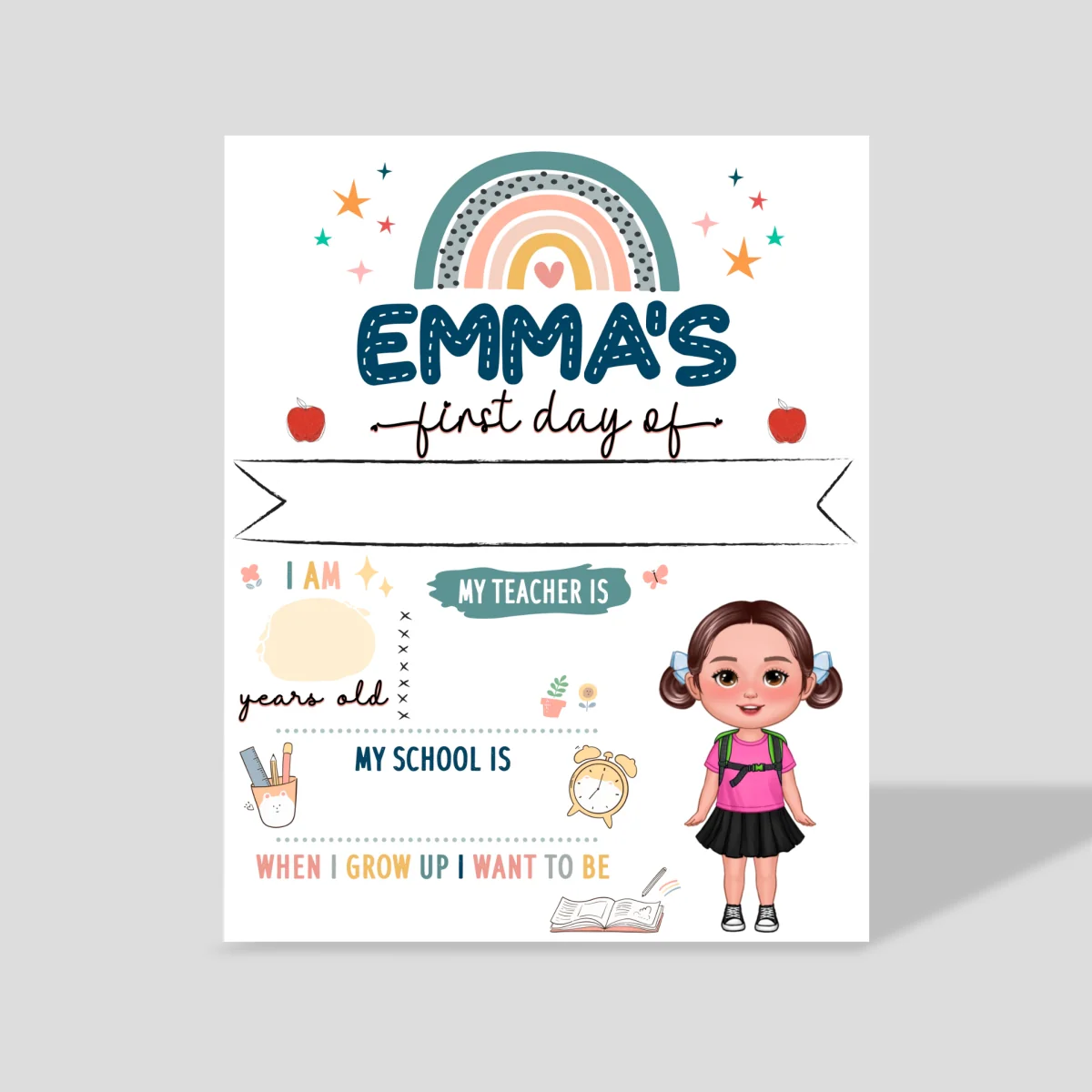 Boho Rainbow Cute Kid Personalized Back To School Sign - Image 8